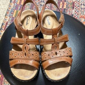 Clarks Tan Leather Strappy Sandals